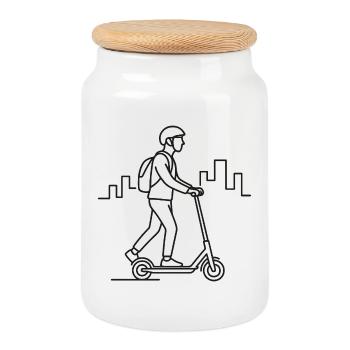 Croquis du conducteur d’un scooter électrique – Design urbain - Boîte à biscuits avec couvercle en bois - blanc - Devant