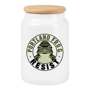 Portland Frosch Resist - USA Frosch T-Shirt - Keksdose mit Holzdeckel - Weiß - Vorne