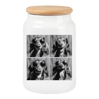Drôle teckel chien rétro Photo booth - Boîte à biscuits avec couvercle en bois - blanc - Devant