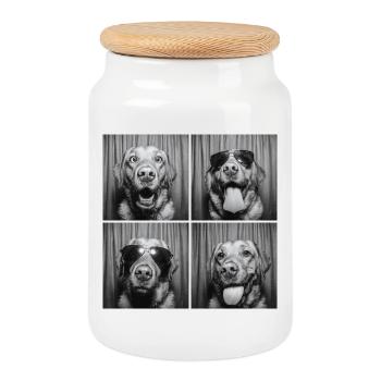 Drôle de chien labrador photo booth rétro - Boîte à biscuits avec couvercle en bois - blanc - Devant