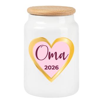 HEART GRANNY 2026 PREGNANCY ANNOUNCE - Cookie Jar with Wooden Lid - white - Front