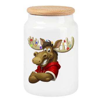 Rentier Hoodie mit Lichterketten Elch Weihnachten - Keksdose mit Holzdeckel - Weiß - Vorne