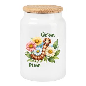 Worm Mom – Ver de terre en fleurs, aquarelle - Boîte à biscuits avec couvercle en bois - blanc - Devant