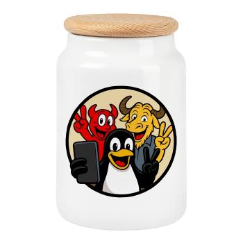 Tux, Beastie & GNU Selfie - Boîte à biscuits avec couvercle en bois - blanc - Devant