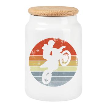 Pilote de motocross vintage - Boîte à biscuits avec couvercle en bois - blanc - Devant