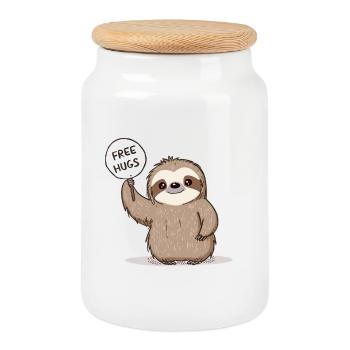 paresseux mignon avec signe de câlins gratuits - Boîte à biscuits avec couvercle en bois - blanc - Devant