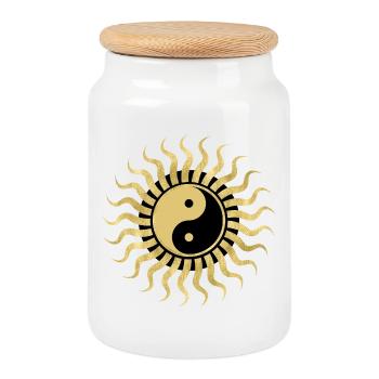 Goldene Yin Yang Sohle - Keksdose mit Holzdeckel - Weiß - Vorne