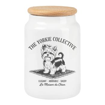 Impression du logo Yorkie Collective - Boîte à biscuits avec couvercle en bois - blanc - Devant