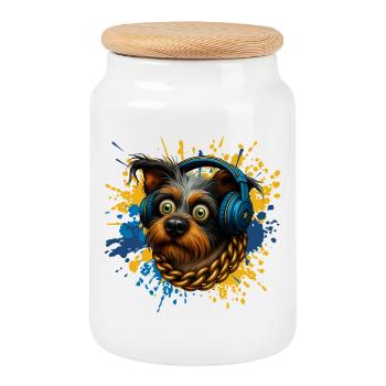 Casque Canine Beats - Boîte à biscuits avec couvercle en bois - blanc - Devant