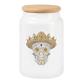 Dia De Los Muertos Calavera Skull Flowers Gift - Cookie Jar with Wooden Lid - white - Front