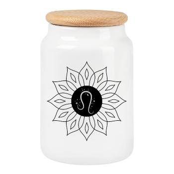 Leo star sign - Cookie Jar with Wooden Lid - white - Front