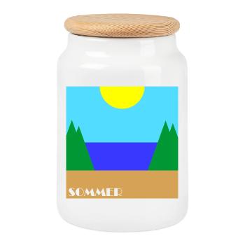 Été - Boîte à biscuits avec couvercle en bois - blanc - Devant