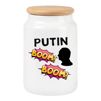 Putin BOOM COMIC Book Explosion of Colors - Cookie Jar with Wooden Lid - white - Front