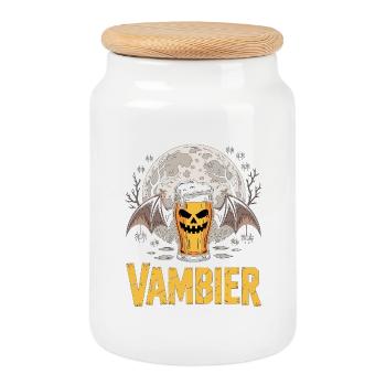 Vampire Beer Motif Under Moonlight - Cookie Jar with Wooden Lid - white - Front