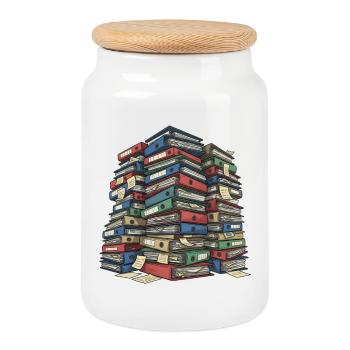 Folder Stack Office Chaos - Cookie Jar with Wooden Lid - white - Front