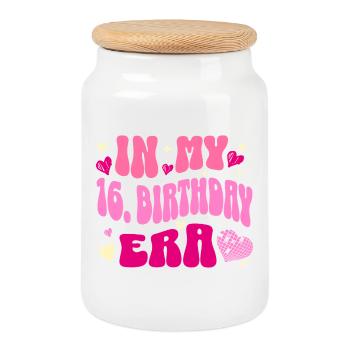 In My 16th Birthday Era Retro Heart Design - Cookie Jar with Wooden Lid - white - Front