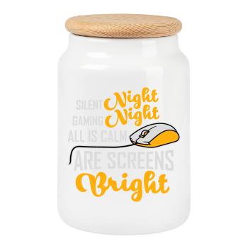 Silent Night Gaming Night All Calm Screens Bright - Cookie Jar with Wooden Lid - white - Front