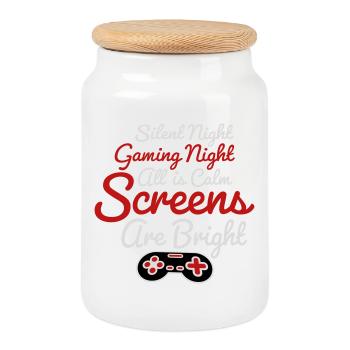 Silent Night Gaming Night All Calm Screens Bright - Cookie Jar with Wooden Lid - white - Front