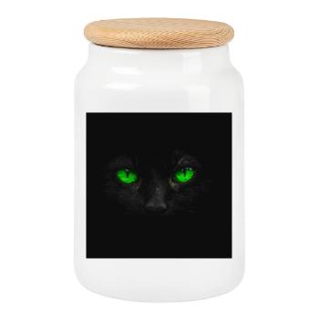 Green Eyes in Darkness - Cookie Jar with Wooden Lid - white - Front