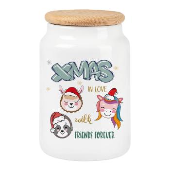 Christmas Friends - Cookie Jar with Wooden Lid - white - Front