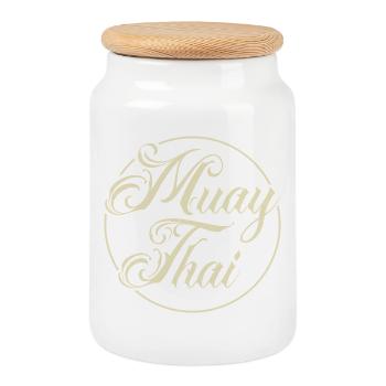 Muay thaï - Boîte à biscuits avec couvercle en bois - blanc - Devant