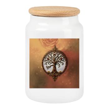 Circular Tree of Life - Cookie Jar with Wooden Lid - white - Front