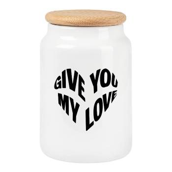 "Give you my love" Herz - Keksdose mit Holzdeckel - Weiß - Vorne