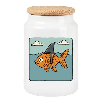 Cartoon Goldfisch Fisch Hai Flosse Meer Fake Hai - Keksdose mit Holzdeckel - Weiß - Vorne