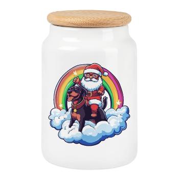 Doberman Chien Père Noël Noël - Boîte à biscuits avec couvercle en bois - blanc - Devant