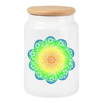 Sweat à capuche Mandala arc-en-ciel floral dans le style rétro boho - Boîte à biscuits avec couvercle en bois - blanc - Devant