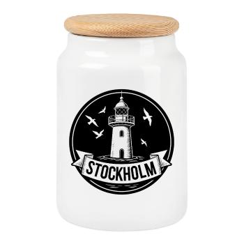 Phare de Stockholm Mer Scandinave - Boîte à biscuits avec couvercle en bois - blanc - Devant