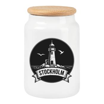 Phare de Stockholm Mer Scandinave - Boîte à biscuits avec couvercle en bois - blanc - Devant