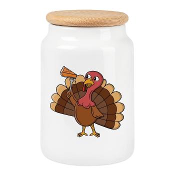 Turkey With Pie Slice - Cookie Jar with Wooden Lid - white - Front