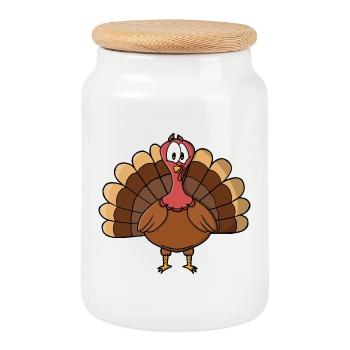 Turkey with Wide Tail - Cookie Jar with Wooden Lid - white - Front