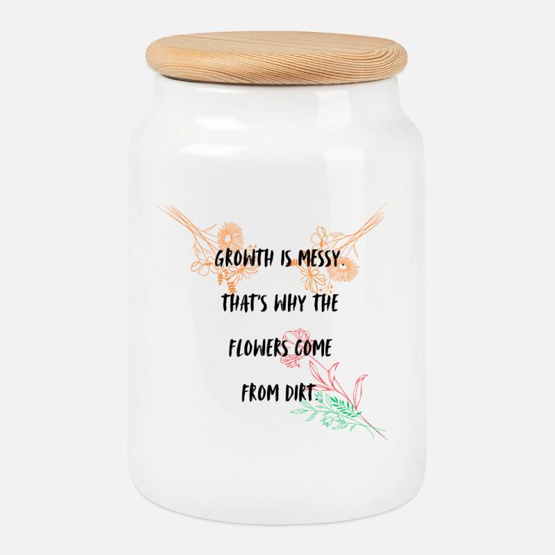 Growth typography design - Cookie Jar with Wooden Lid - white