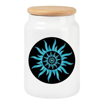 Soleil Spirale Bleu Saphir - Boîte à biscuits avec couvercle en bois - blanc - Devant