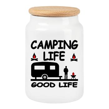 Camping - Keksdose mit Holzdeckel - Weiß - Vorne