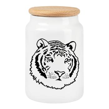 Tigre fort dans la jungle – Wildcat Design - Boîte à biscuits avec couvercle en bois - blanc - Devant