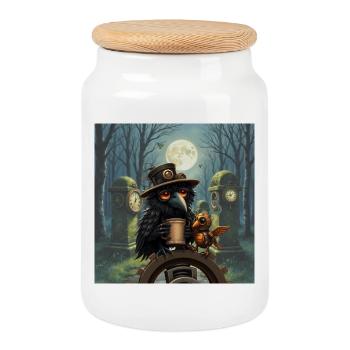 Corbeau Steampunk de nuit - Boîte à biscuits avec couvercle en bois - blanc - Devant