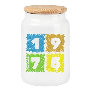 50ème Anniversaire Patchs Colorés depuis 12/1975 - Boîte à biscuits avec couvercle en bois - blanc - Devant