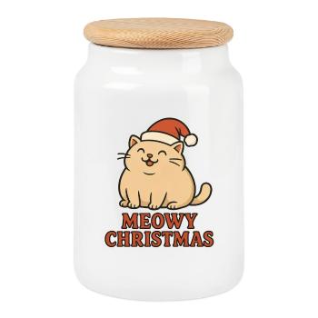 Meowy Christmas - Conception de Noël de chat drôle - Boîte à biscuits avec couvercle en bois - blanc - Devant