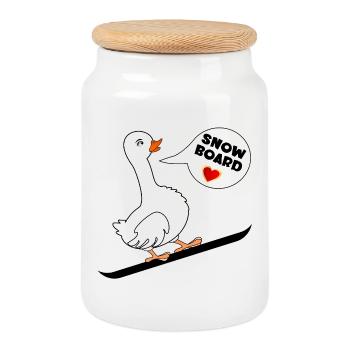 WINTER GOOSE SNOWBOARD LOVE - Cookie Jar with Wooden Lid - white - Front
