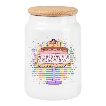 Gâteau - Boîte à biscuits avec couvercle en bois - blanc - Devant