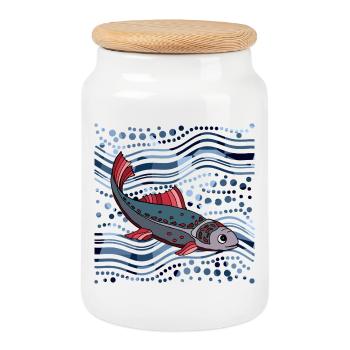 poisson - Boîte à biscuits avec couvercle en bois - blanc - Devant