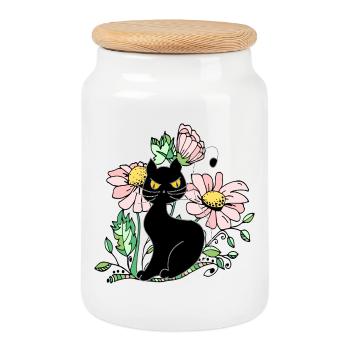Katze - Keksdose mit Holzdeckel - Weiß - Vorne