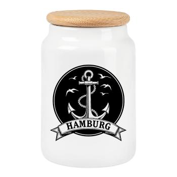 Hambourg Anker Armoiries maritimes Moin - Boîte à biscuits avec couvercle en bois - blanc - Devant