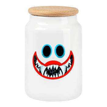 Kinetic Blue Toothed Smile - Cookie Jar with Wooden Lid - white - Front
