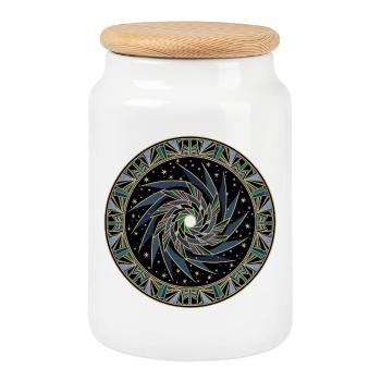 Sternenwirbel Mandala - Keksdose mit Holzdeckel - Weiß - Vorne