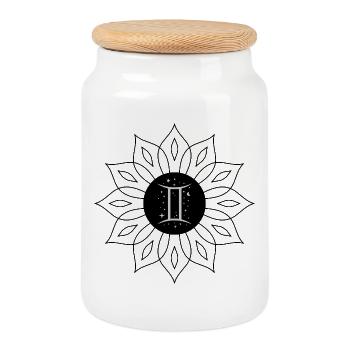 Zwillinge Kosmisch Elegant - Keksdose mit Holzdeckel - Weiß - Vorne