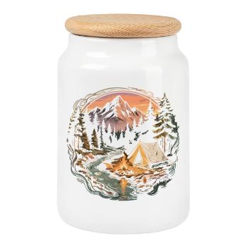 Camping en forêt de montagne au coin du feu - Boîte à biscuits avec couvercle en bois - blanc - Devant